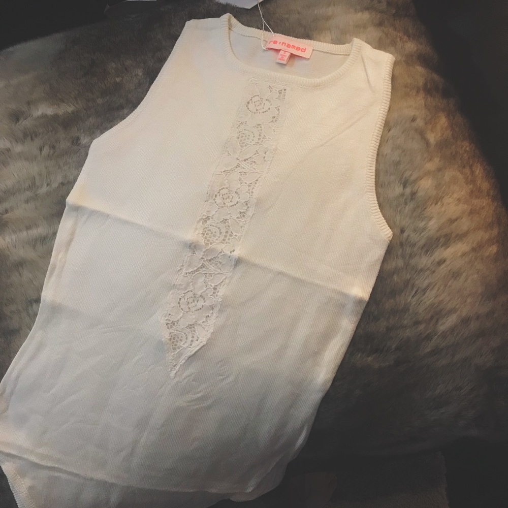 Ivory Lace Cut Out Ribbed Bodysuit Sweater Tank - Picture 4 of 6